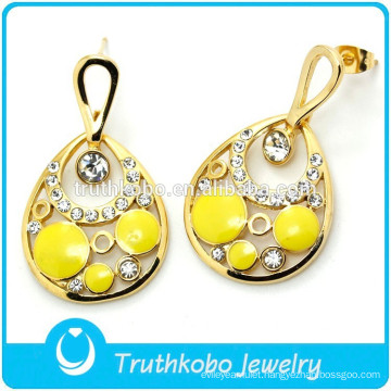 IP Golden Yellow white Drop Earring Shiny CZ Stone Earring USA Style Wedding Earring for Wholesale